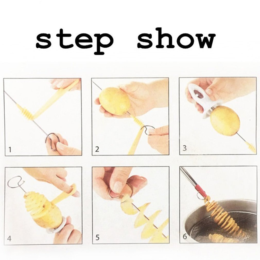 Rotate Potato Slicer Stainless Steel Potato Slice Cutter Spiral DIY Manual Creative Potato Cutter Slicer Kitchen Gadgets