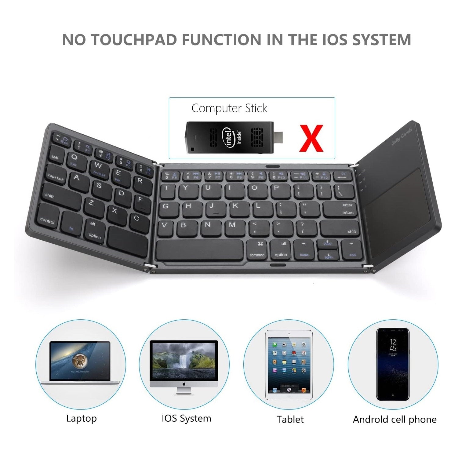 Foldable Bluetooth Keyboard, Portable Rechargable Mini Wireless Keyboard with Touchpad for Android, Windows, PC, Tablet