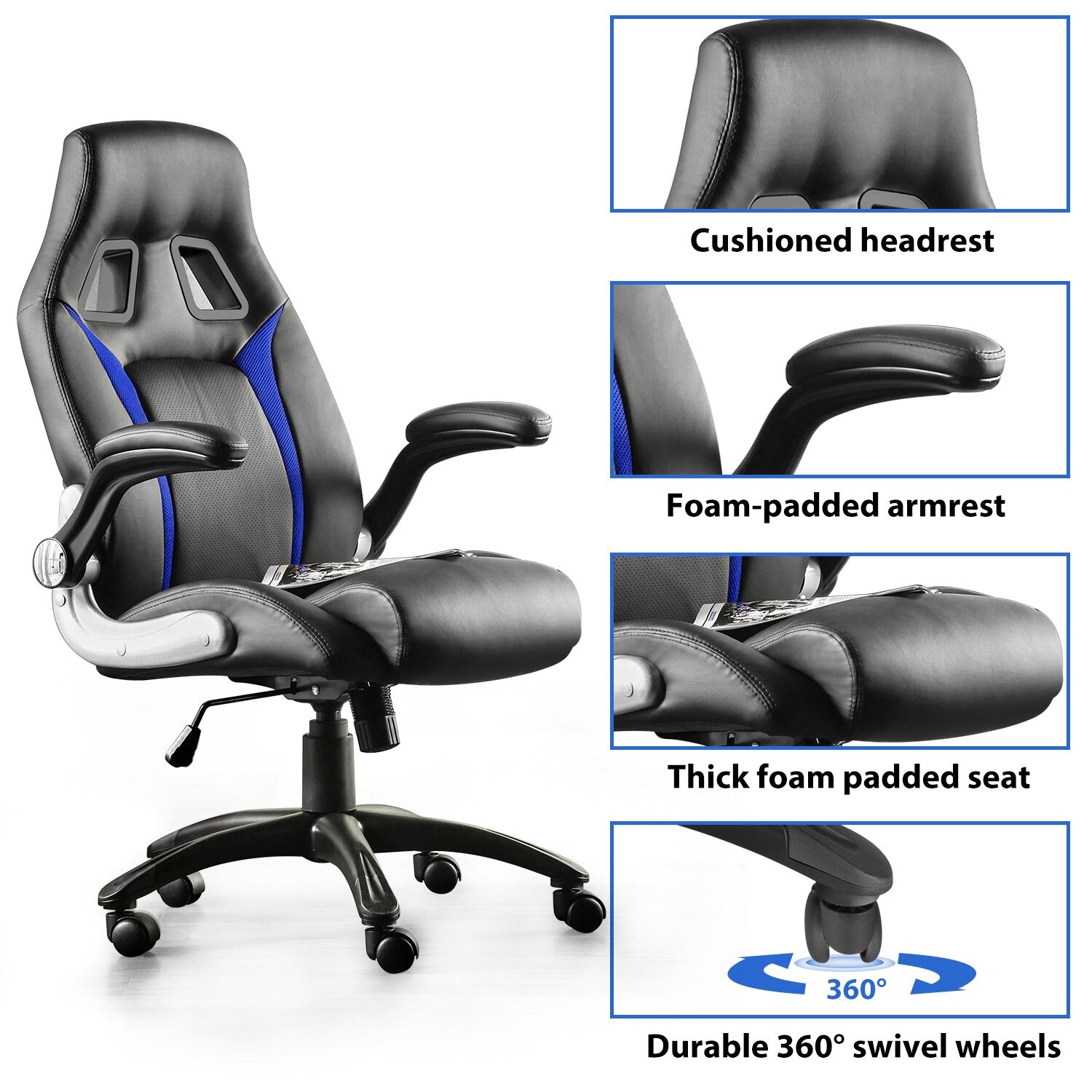 Furgle Gaming Chair Office Chair Swivel Chair Height-Adjustable Gaming Chair PC Chair Ergonomic Executive Chair with Armrests