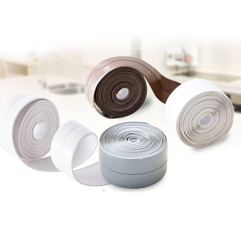 1Roll Waterproof Mold Proof Adhesive Tape Durable Use PVC Material Kitchen Bathroom Wall Sealing Tape Gadgets 3.2M
