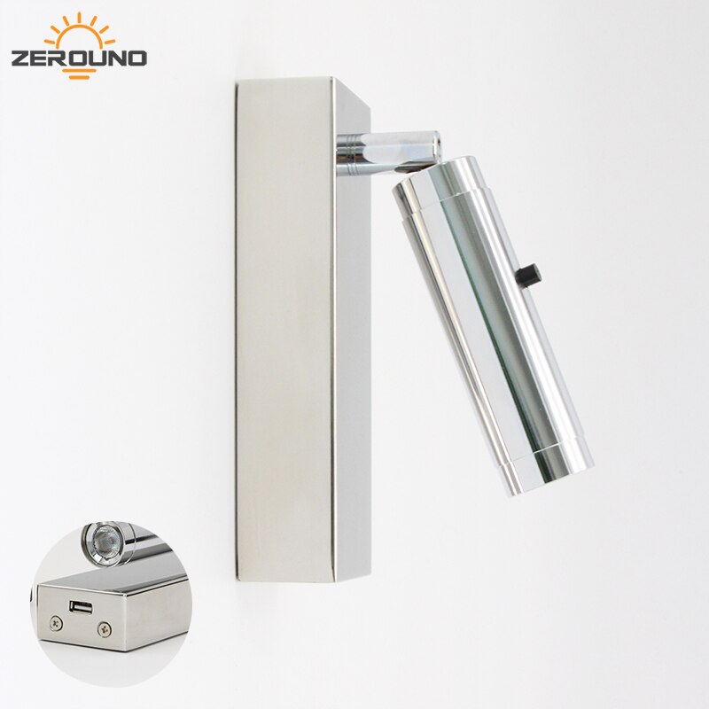 zerouno led book lamp bedside reading light head switch dc 5v 2a usb port smart phone charger surface mounted book lighting