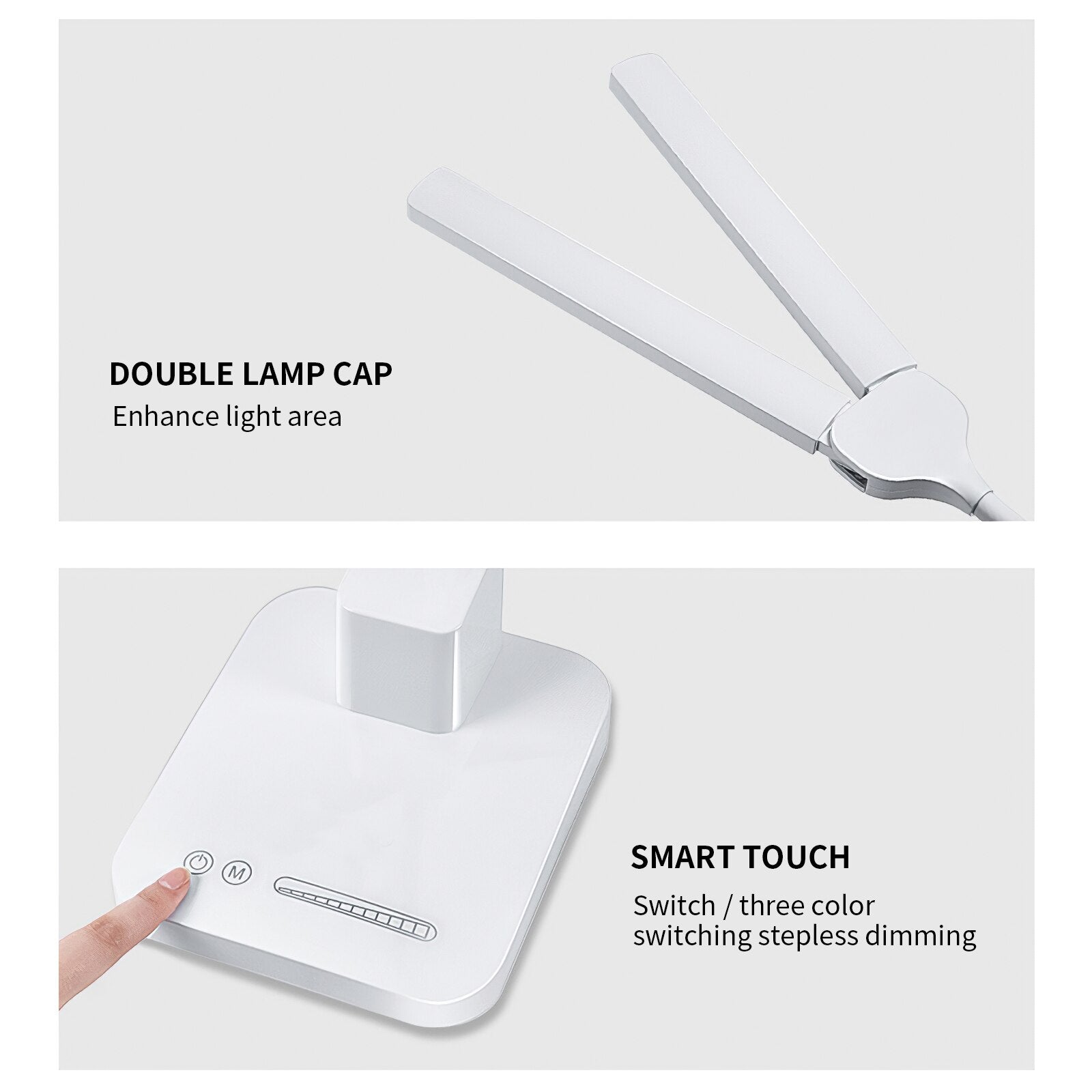 20 LEDs Double Head Desk Lamp White/Warm/Naturel Adjustable Table Light 180 Degrees Rotary Kids Reading Lamp USB Charging