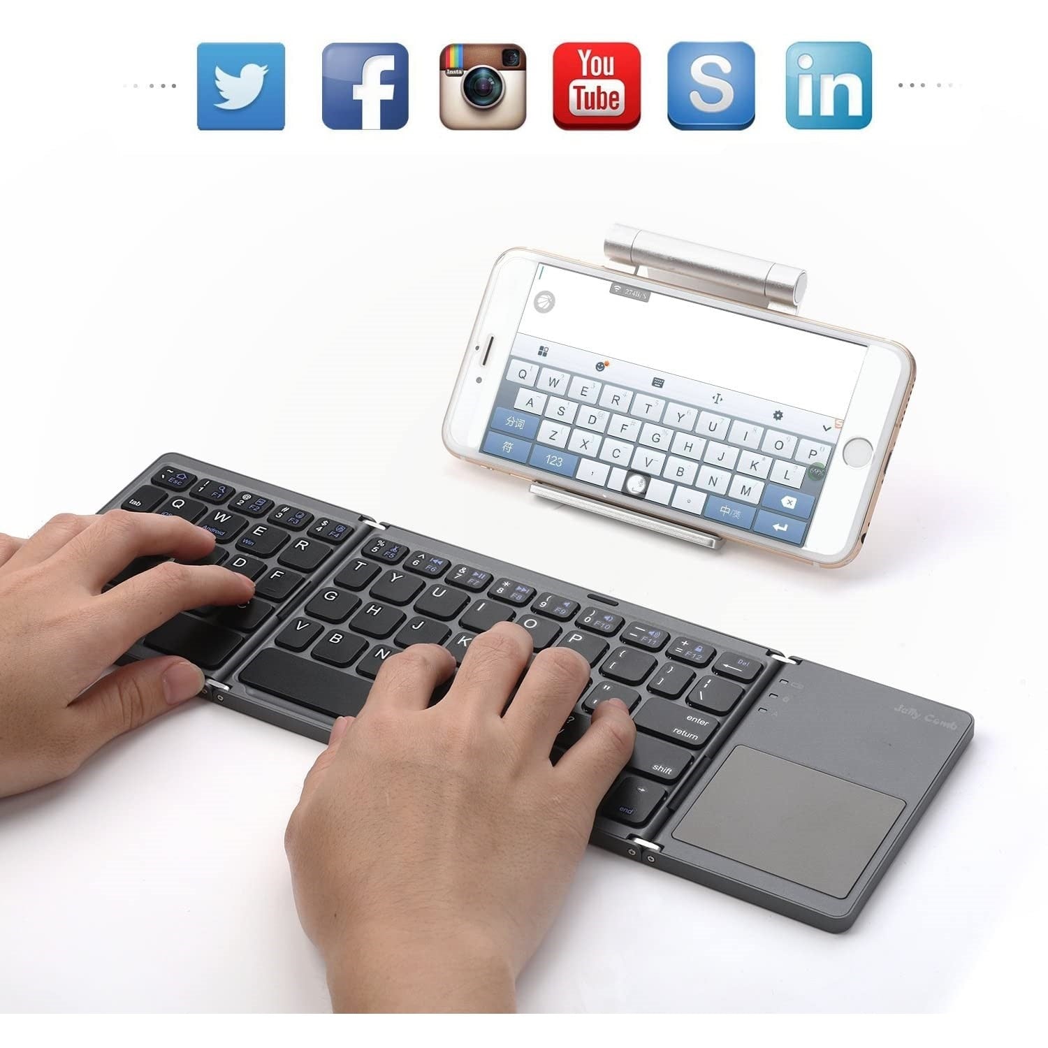 Foldable Bluetooth Keyboard, Portable Rechargable Mini Wireless Keyboard with Touchpad for Android, Windows, PC, Tablet