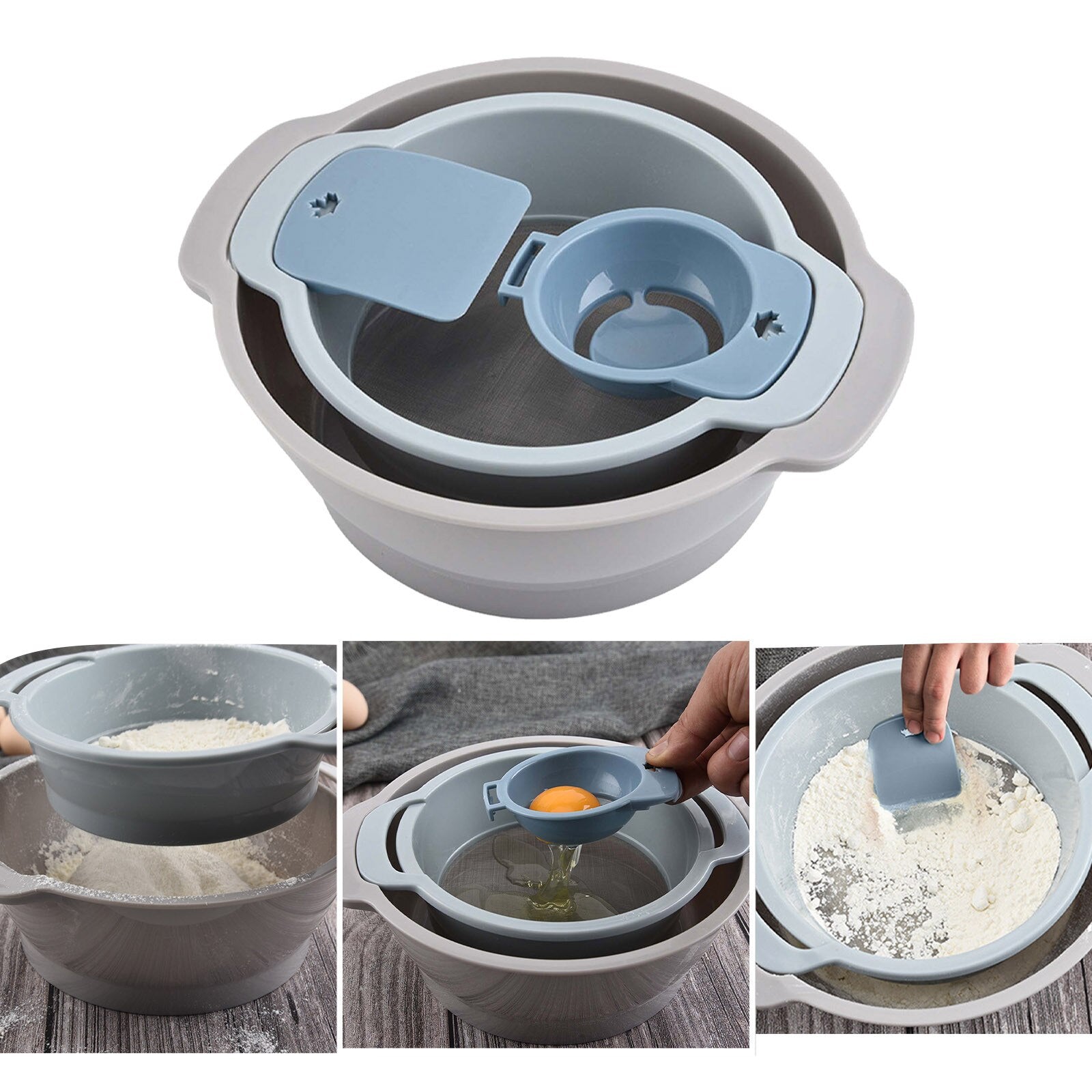 Practical Flour Sieve Mixing Bowl Kitchen Gadgets Pizza Making Gadgets Multifunctional flour sieve Kitchen free blender
