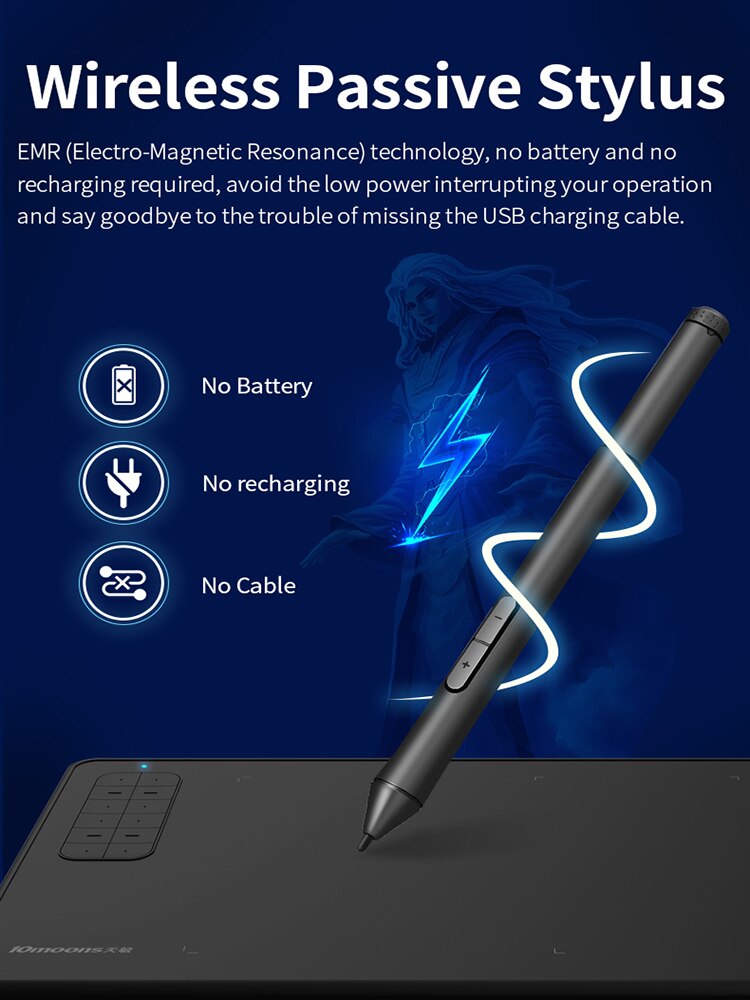 10moons G12 9.4*6 Inches Digital Drawing with 8192 Levels Pressure and Passive Pen 12 Express Keys Tablet Support Android Phone