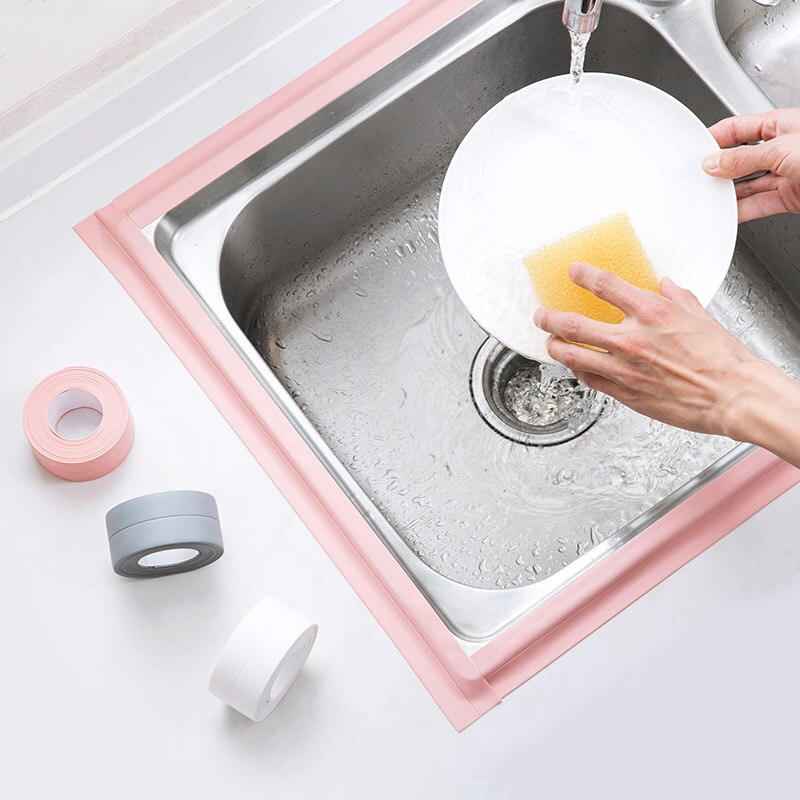 1Roll Waterproof Mold Proof Adhesive Tape Durable Use PVC Material Kitchen Bathroom Wall Sealing Tape Gadgets 3.2M