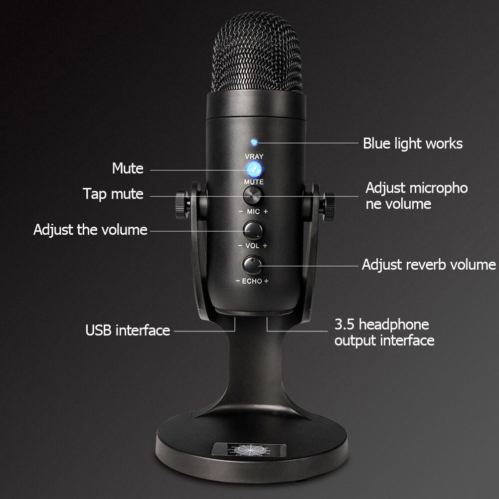 USB Condenser Microphone for Computer PC Mobile Phone Singing Gaming Streaming Podcasting Recording Mic with Monitor