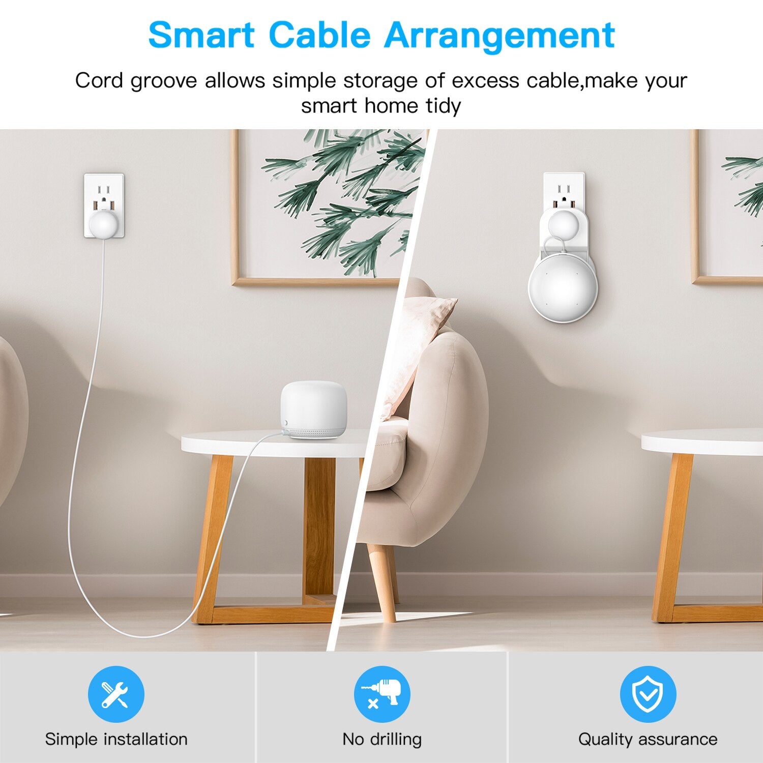 Outlet Wall Mount Holder for Google Nest WiFi Point Easy Installation and No Cord Clutter Holder Bracket No Screws, White
