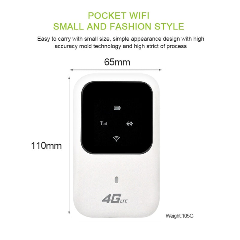 4G Pocket WiFi Router LTE Wireless Unlocked Travel Partner Modem with SIM Card Slot Support LTE FDD B1/B3/B5