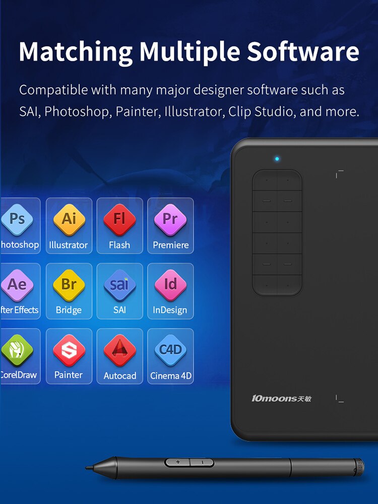 10moons G12 9.4*6 Inches Digital Drawing with 8192 Levels Pressure and Passive Pen 12 Express Keys Tablet Support Android Phone