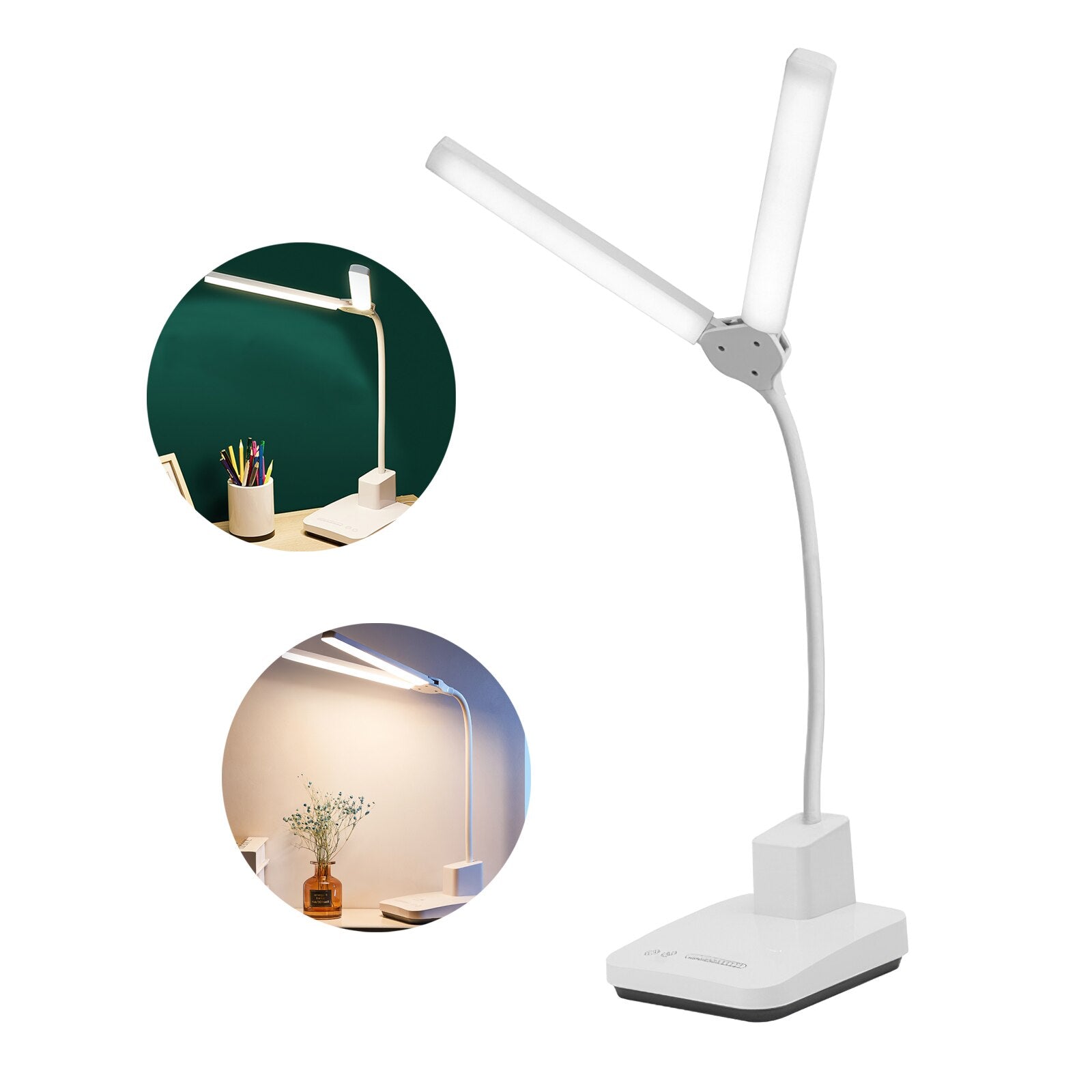 20 LEDs Double Head Desk Lamp White/Warm/Naturel Adjustable Table Light 180 Degrees Rotary Kids Reading Lamp USB Charging