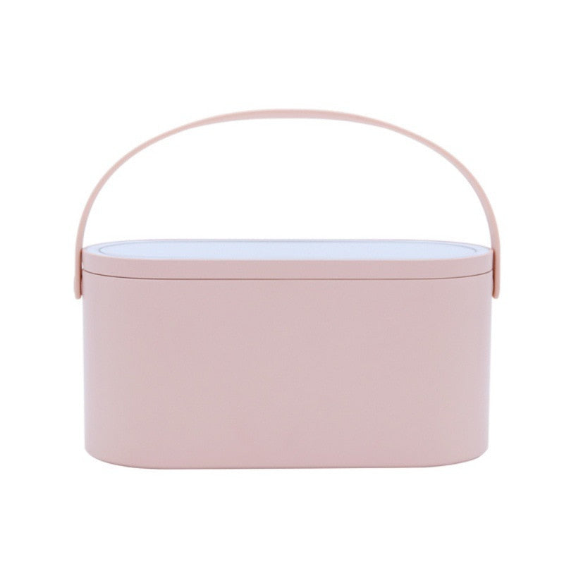 Cosmetics Organizer With LED Lights Makeup Mirror 2 In 1 Portable Makeup Storage Box Case