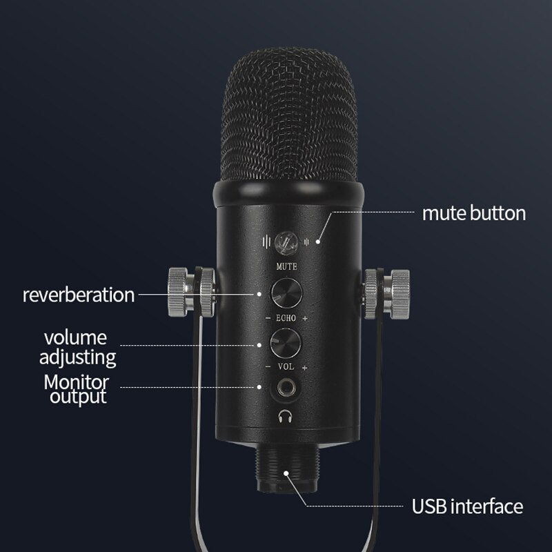 Professional Condenser Microphone with Stand USB Microfone For PC Computer Laptop KTV Radio Recording Gaming Streaming Mic