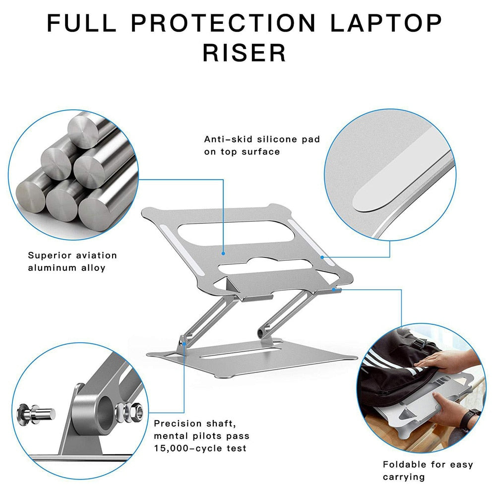 Aluminum Alloy Adjustable Laptop Stand Folding Portable for Notebook MacBook Computer Bracket Lifting Cooling Holder Non-slip