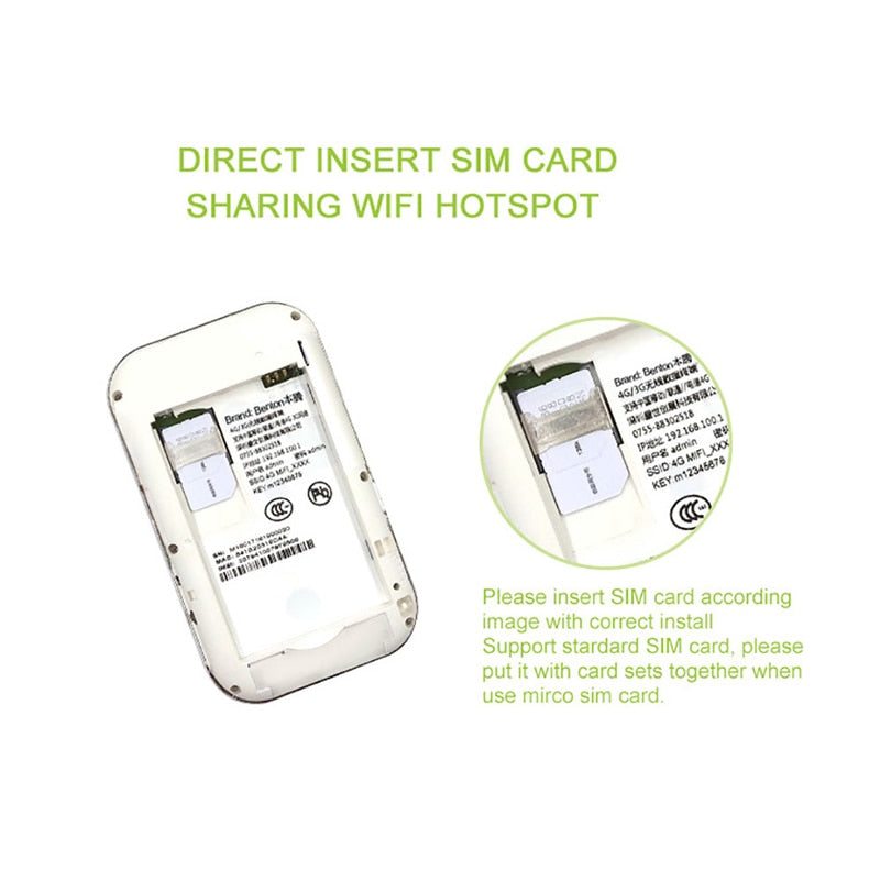 4G Pocket WiFi Router LTE Wireless Unlocked Travel Partner Modem with SIM Card Slot Support LTE FDD B1/B3/B5