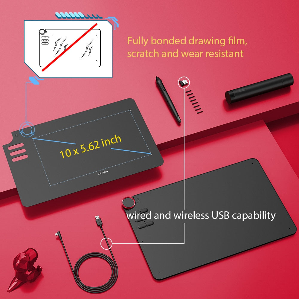 XP-Pen Deco 03 Wireless  Digital Graphics Drawing Tablet Drawing Pen Tablet with Battery-Free Passive Stylus and 6 Shortcut
