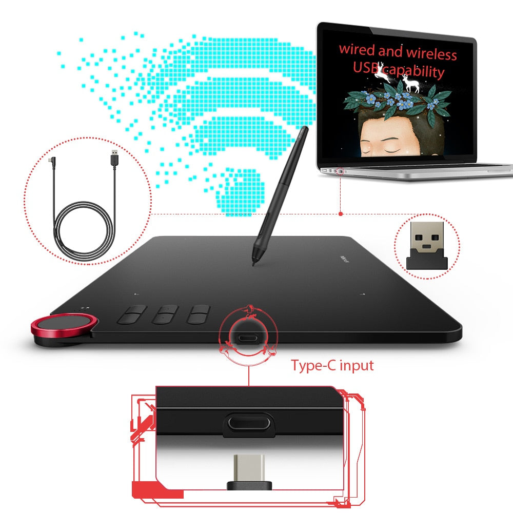 XP-Pen Deco 03 Wireless  Digital Graphics Drawing Tablet Drawing Pen Tablet with Battery-Free Passive Stylus and 6 Shortcut