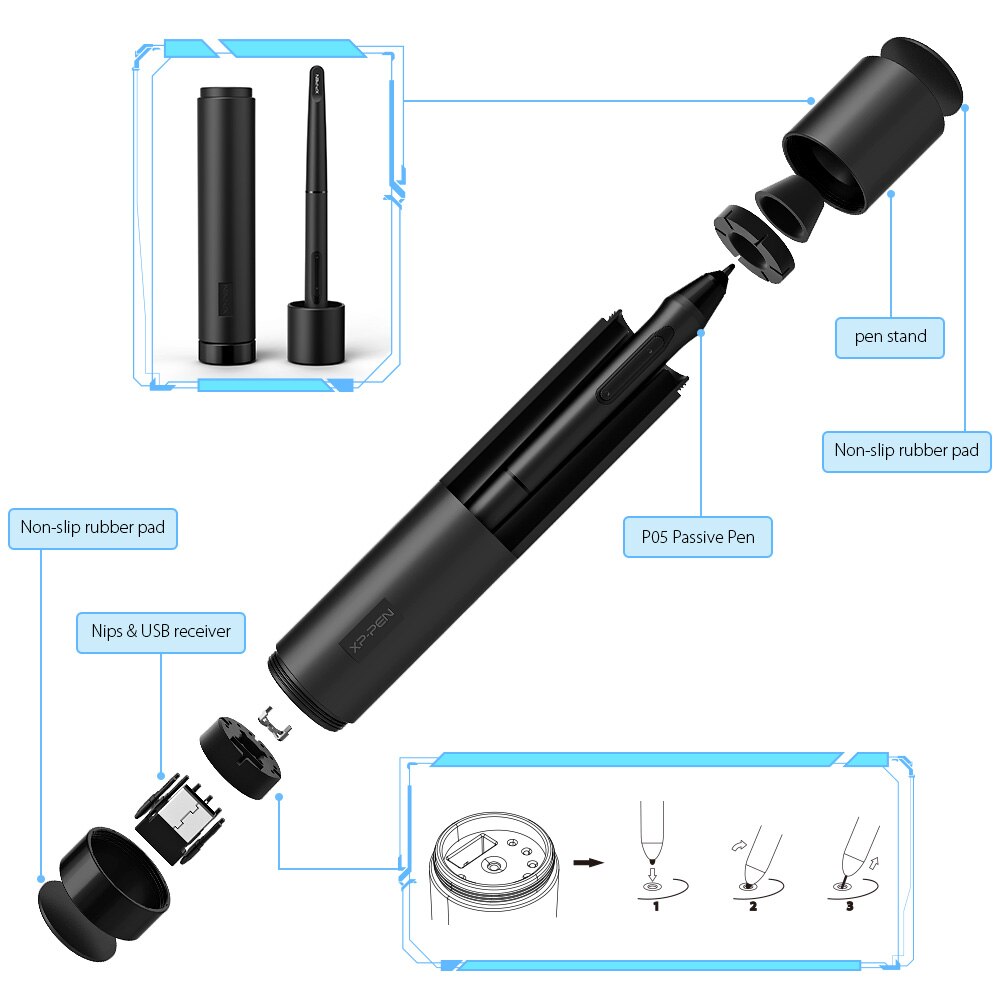 XP-Pen Deco 03 Wireless  Digital Graphics Drawing Tablet Drawing Pen Tablet with Battery-Free Passive Stylus and 6 Shortcut