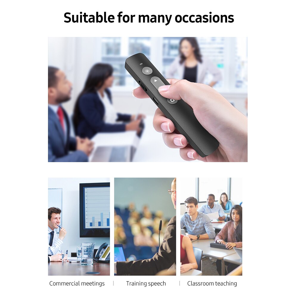 Remote Red Light Pointer 2.4GHz Wireless Presenter Rechargeable Presentation Clicker Wireless Presenter USB PPT Flip Pen