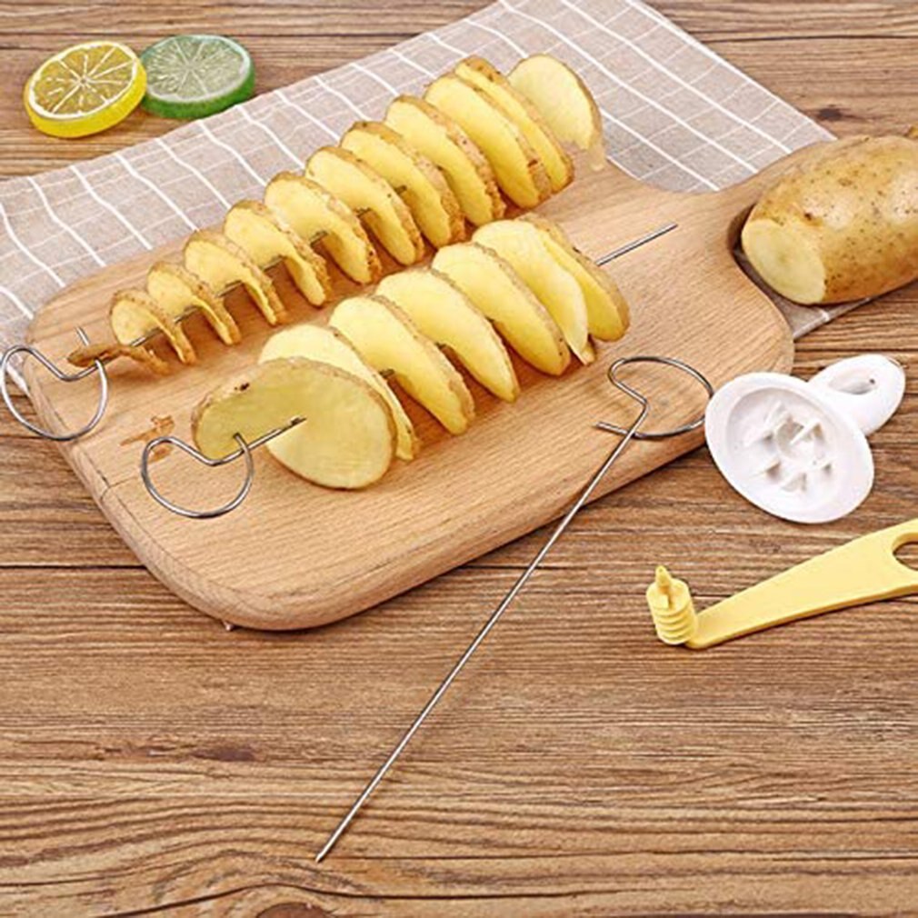 Rotate Potato Slicer Stainless Steel Potato Slice Cutter Spiral DIY Manual Creative Potato Cutter Slicer Kitchen Gadgets