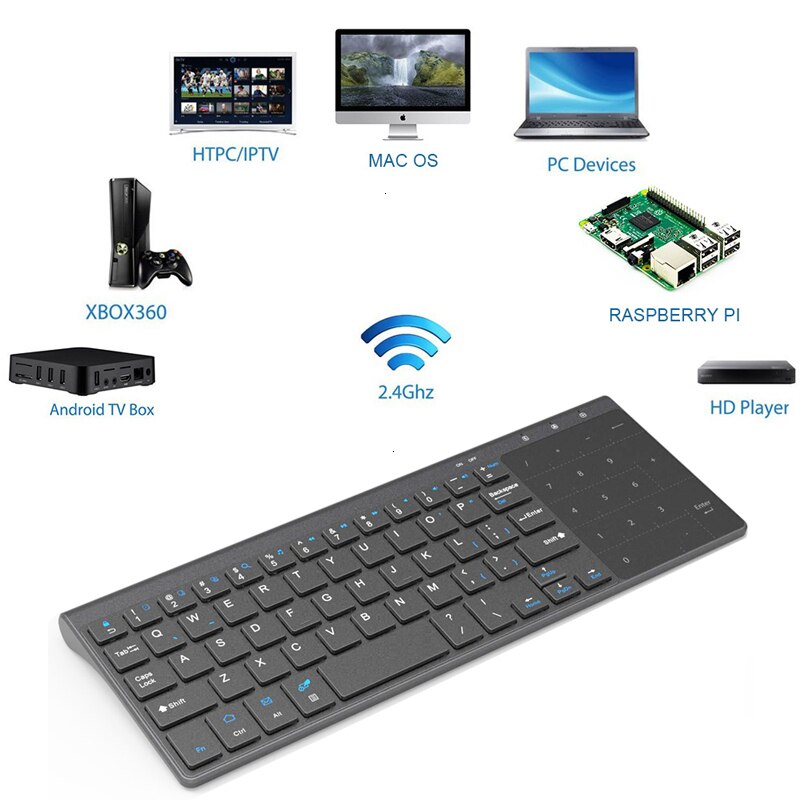 Jelly Comb 2.4G Wireless Keyboard with Number Touchpad Mouse Thin Numeric Keypad for Android Windows Desktop Laptop PC TV Box