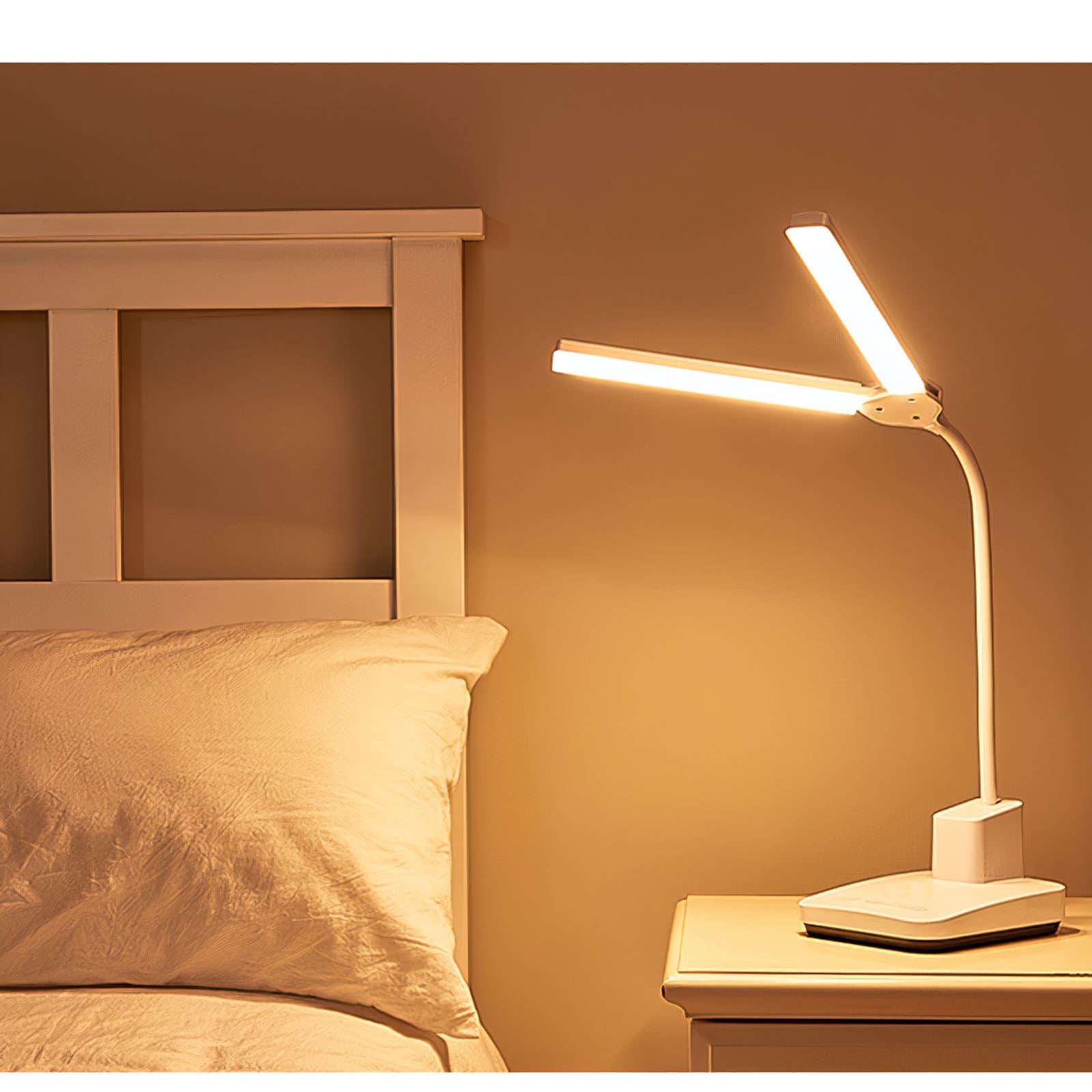 20 LEDs Double Head Desk Lamp White/Warm/Naturel Adjustable Table Light 180 Degrees Rotary Kids Reading Lamp USB Charging