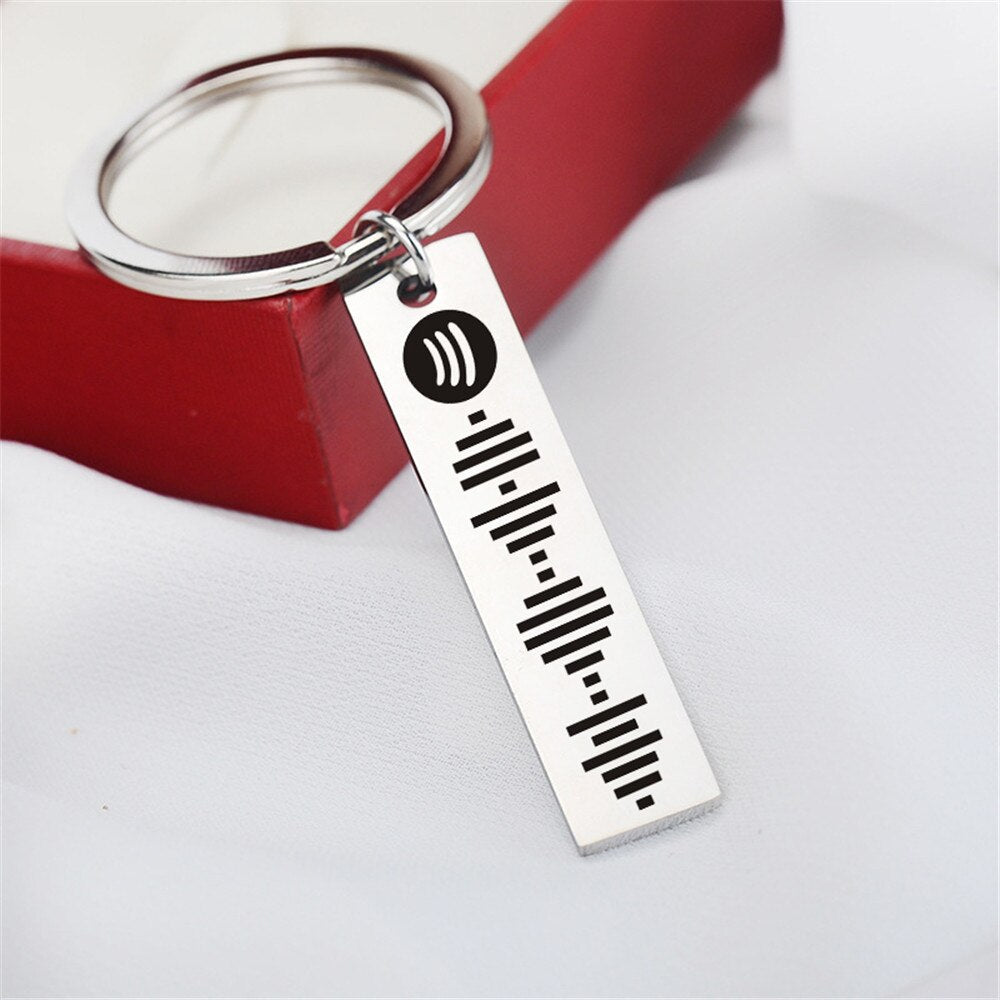 Personalized Music Spotify Scan Code Keychain For Women Men Stainless Steel Keyring Custom Laser Engrave Spotify Code Jewelry