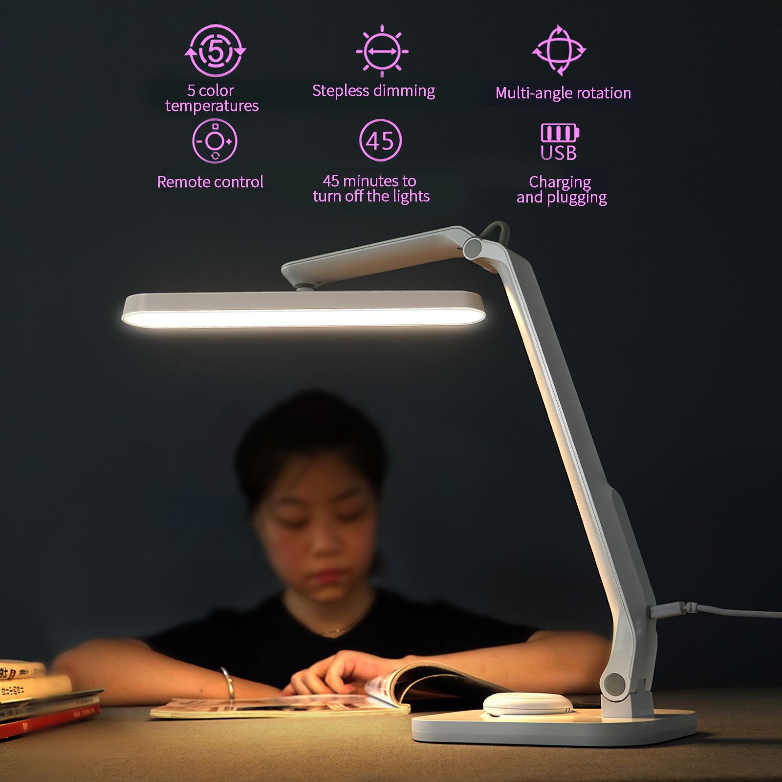 Foldable LED Night Lights Dimmable Remote Control Built-In Lithium Battery USB Charging Natural Warm White Desk Lamp For Bedroom