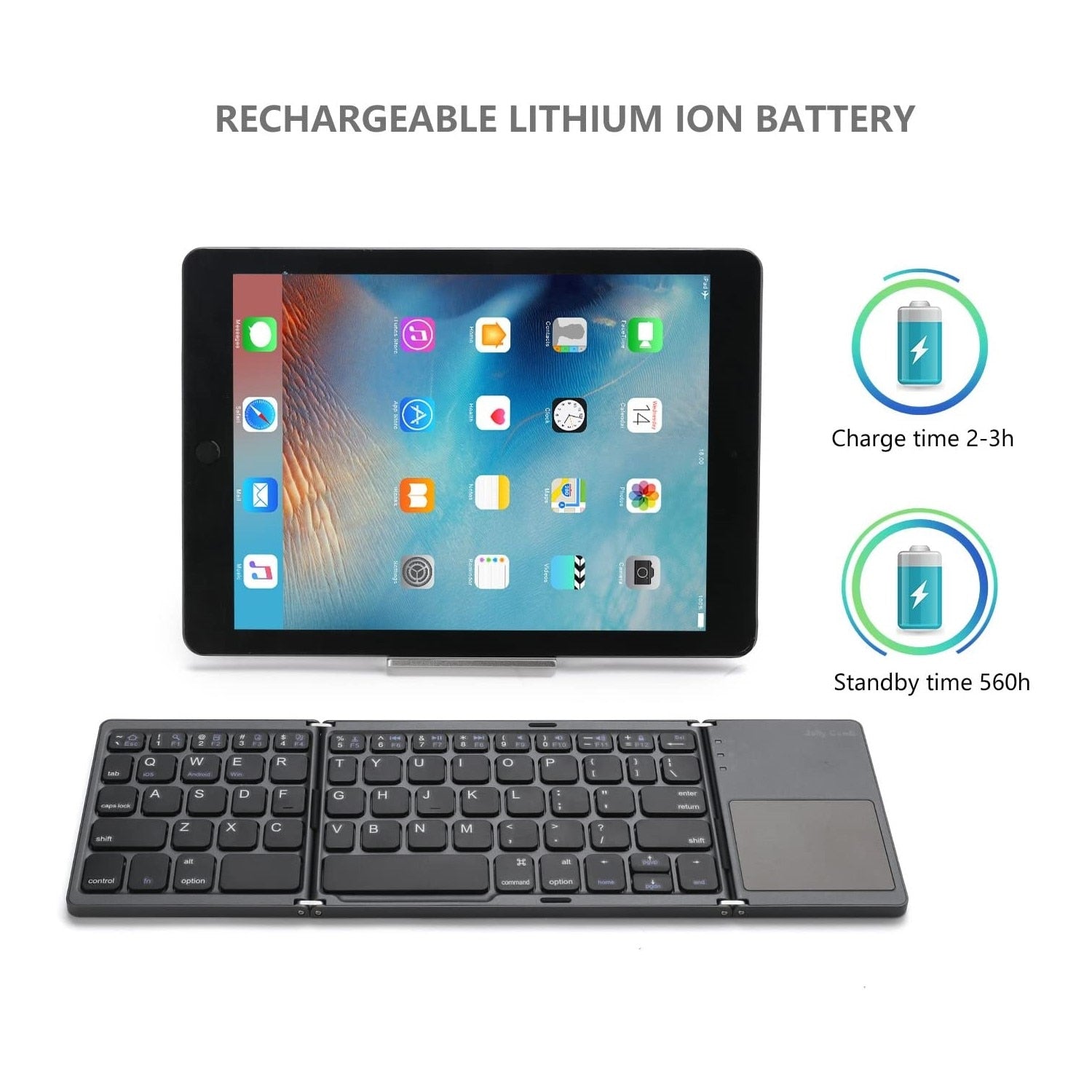 Foldable Bluetooth Keyboard, Portable Rechargable Mini Wireless Keyboard with Touchpad for Android, Windows, PC, Tablet