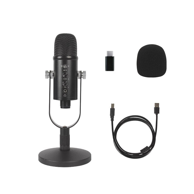 Professional Condenser Microphone with Stand USB Microfone For PC Computer Laptop KTV Radio Recording Gaming Streaming Mic