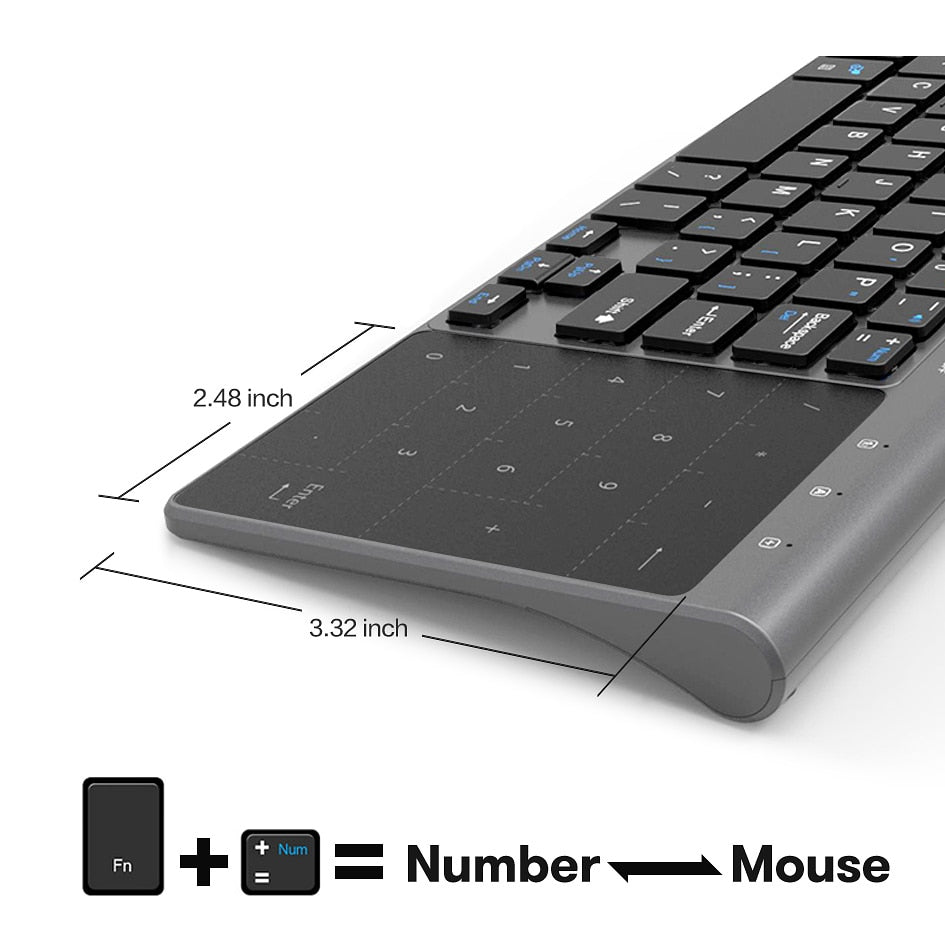 Jelly Comb 2.4G Wireless Keyboard with Number Touchpad Mouse Thin Numeric Keypad for Android Windows Desktop Laptop PC TV Box